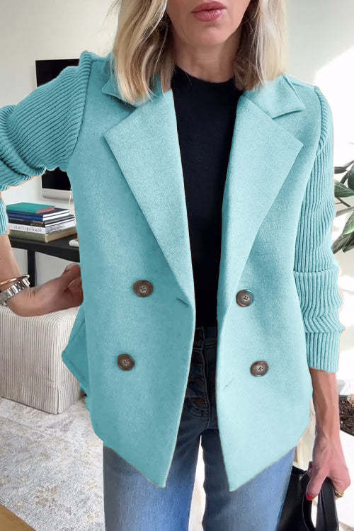 Charina Women's Knit Blazer – Double-Breasted Jacket with Lapel Collar & Long Sleeves