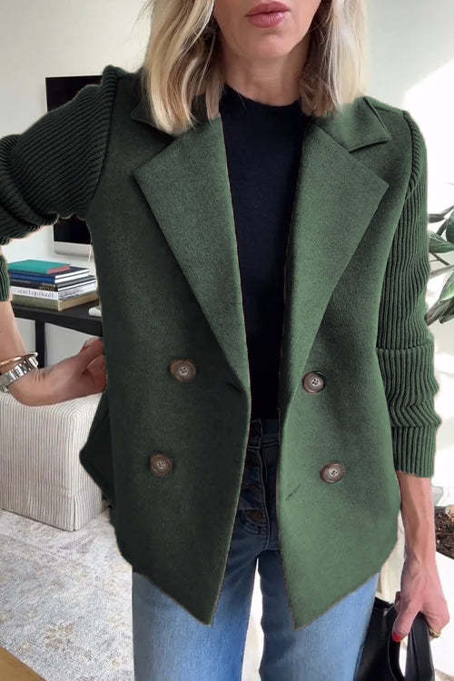 Charina Women's Knit Blazer – Double-Breasted Jacket with Lapel Collar & Long Sleeves