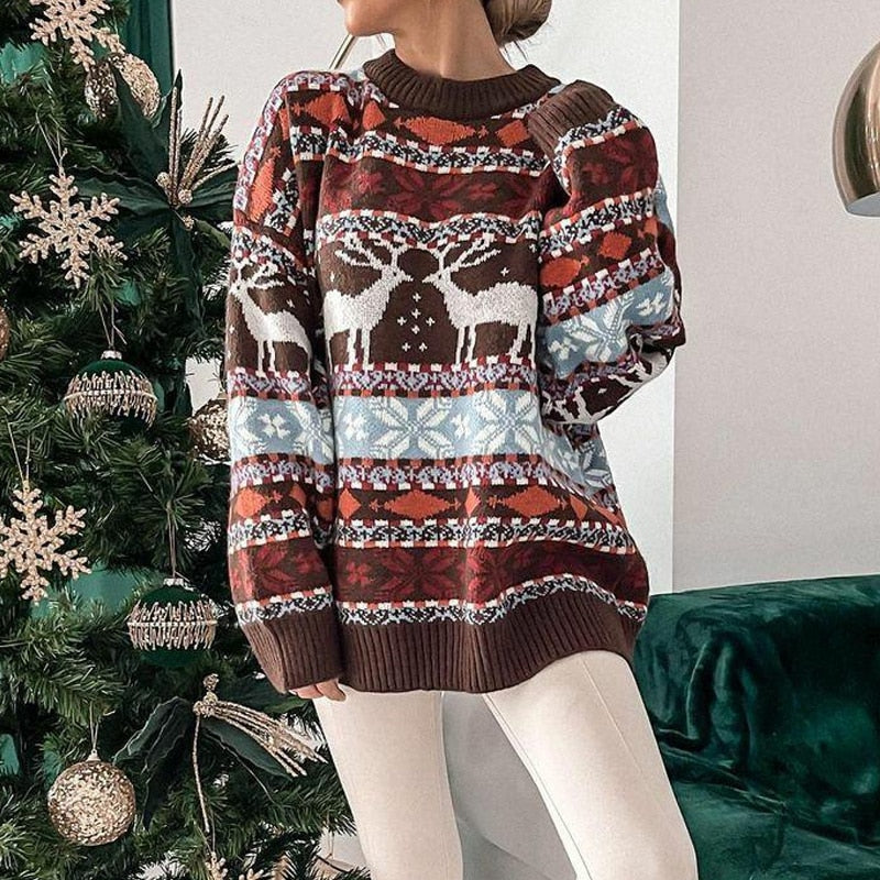 Lydia Women's Christmas Sweater – Winter Knit with Reindeer & Snowflake Pattern Comfortable Fit