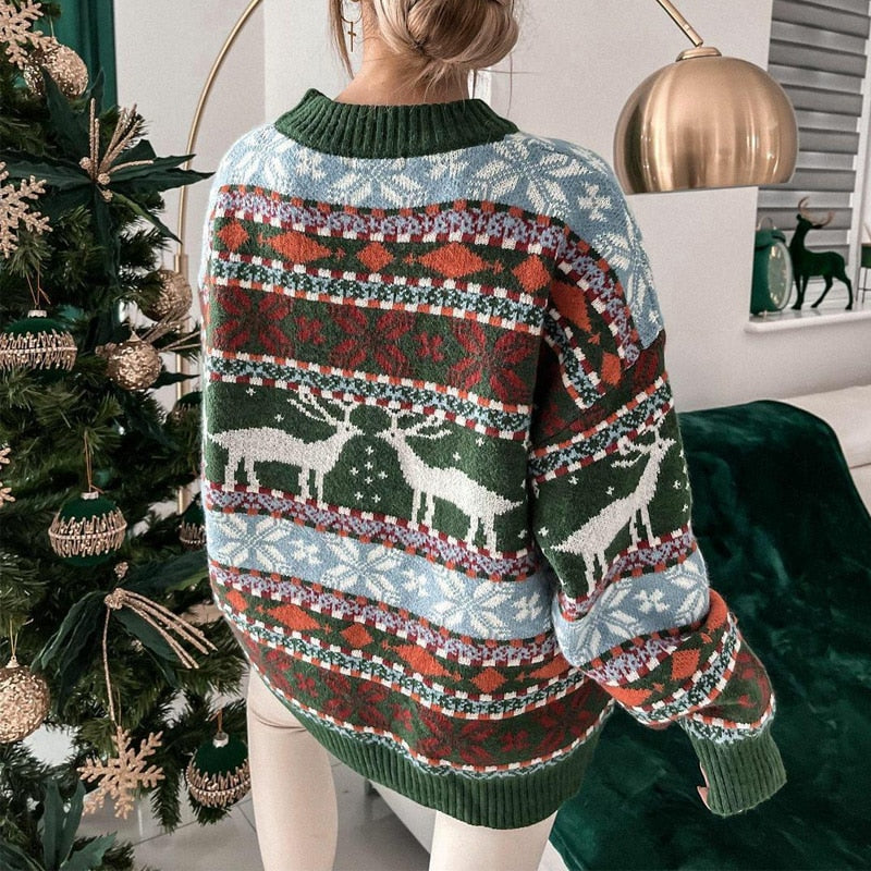 Lydia Women's Christmas Sweater – Winter Knit with Reindeer & Snowflake Pattern Comfortable Fit