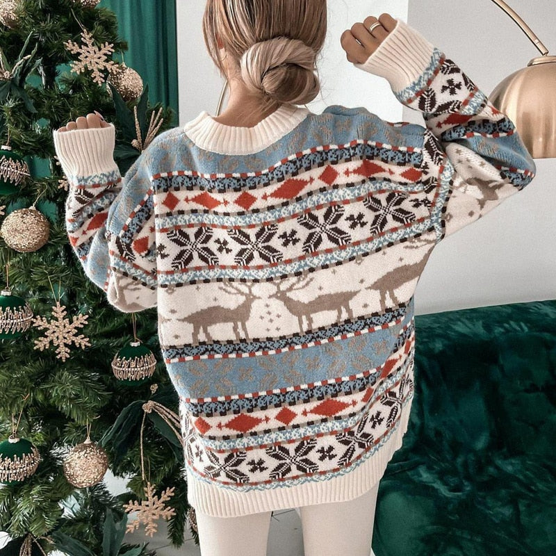 Lydia Women's Christmas Sweater – Winter Knit with Reindeer & Snowflake Pattern Comfortable Fit