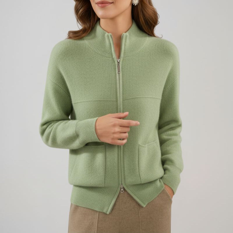 Milar Women's Merino Wool Vest – Straight Zip Cardigan with Patch Pockets