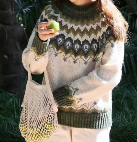Georgia Women's Knitted Sweater – Winter Sweater with Nordic Fair Isle Pattern & Relaxed Fit