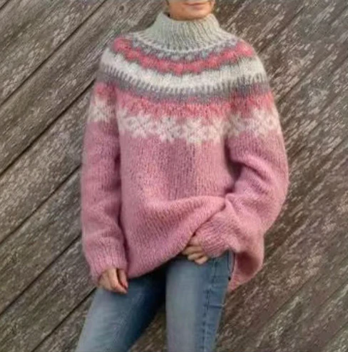 Georgia Women's Knitted Sweater – Winter Sweater with Nordic Fair Isle Pattern & Relaxed Fit