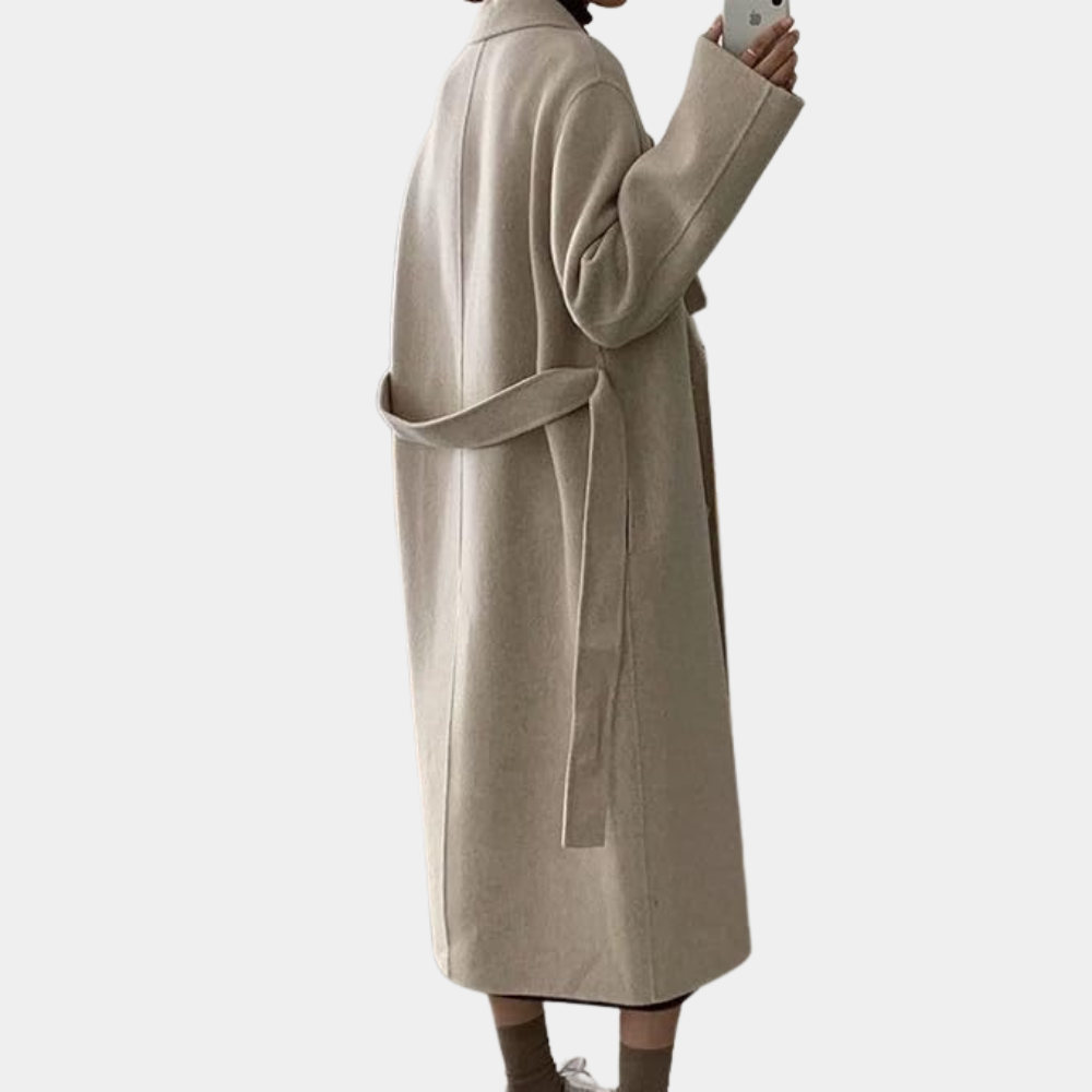 Amelia Women's Winter Long Coat – Elegant Double-Breasted with Warm Lining