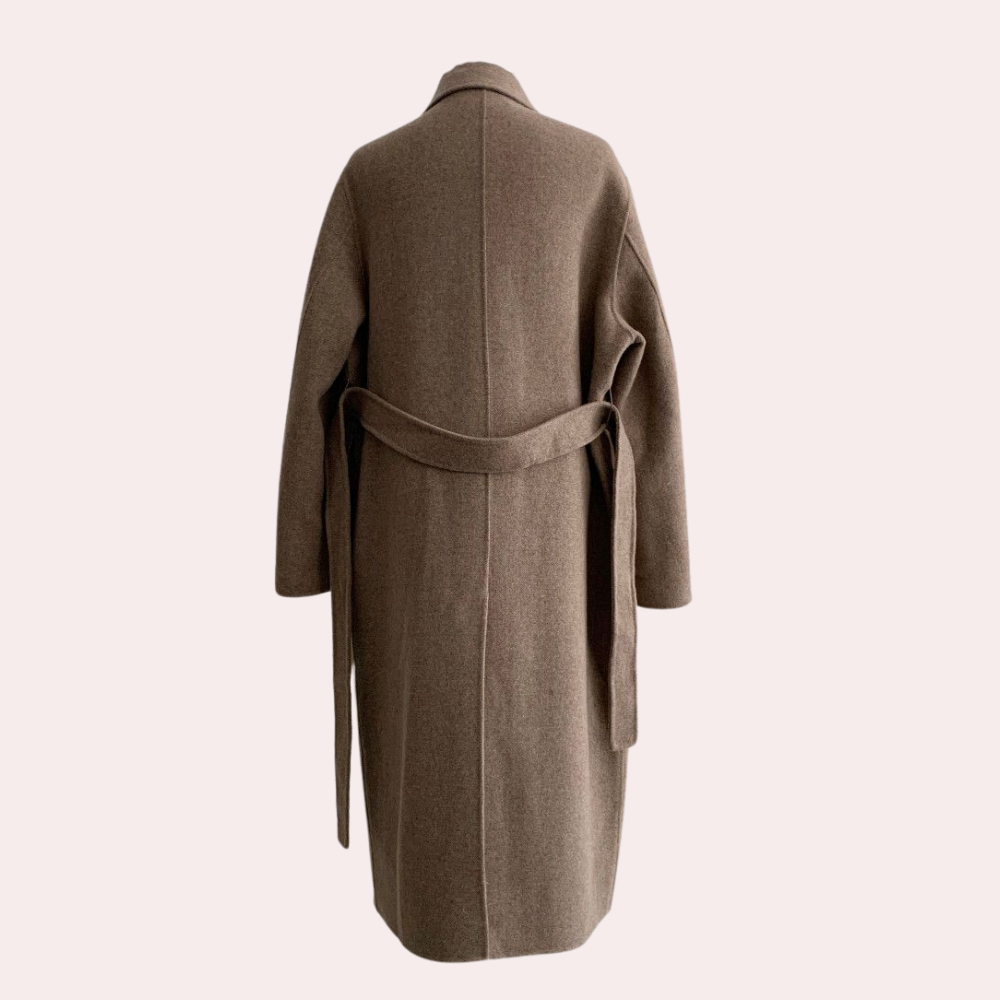 Amelia Women's Winter Long Coat – Elegant Double-Breasted with Warm Lining