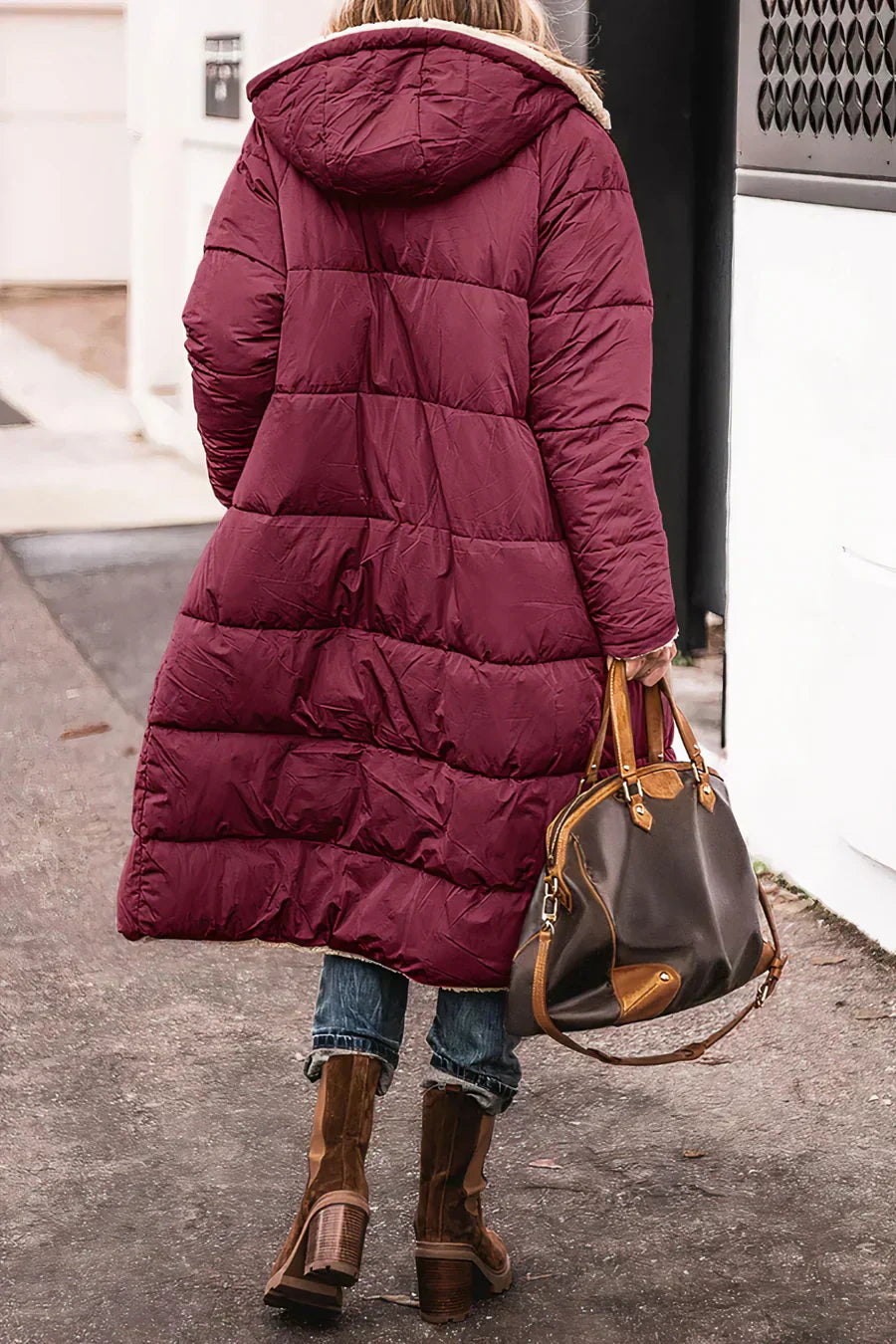 Camila Manteau Long Quilted for Women – Hood with faux fur and full zip closure