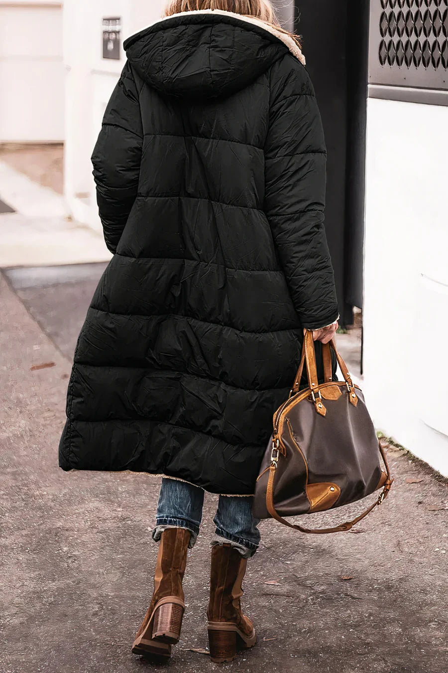 Camila Manteau Long Quilted for Women – Hood with faux fur and full zip closure