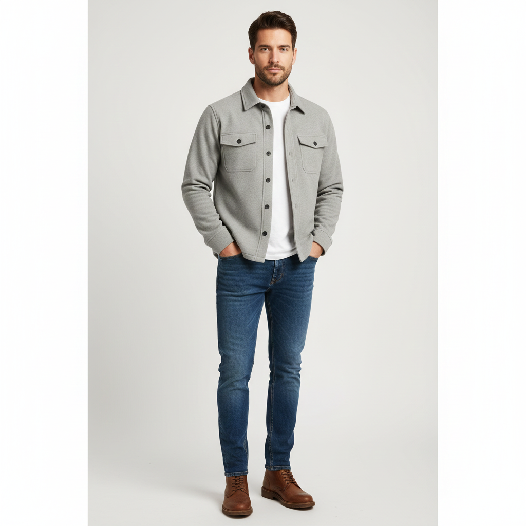 Noir Élan Men's Overshirt – Casual Chic Shirt Jacket in Blended Cotton Regular Fit