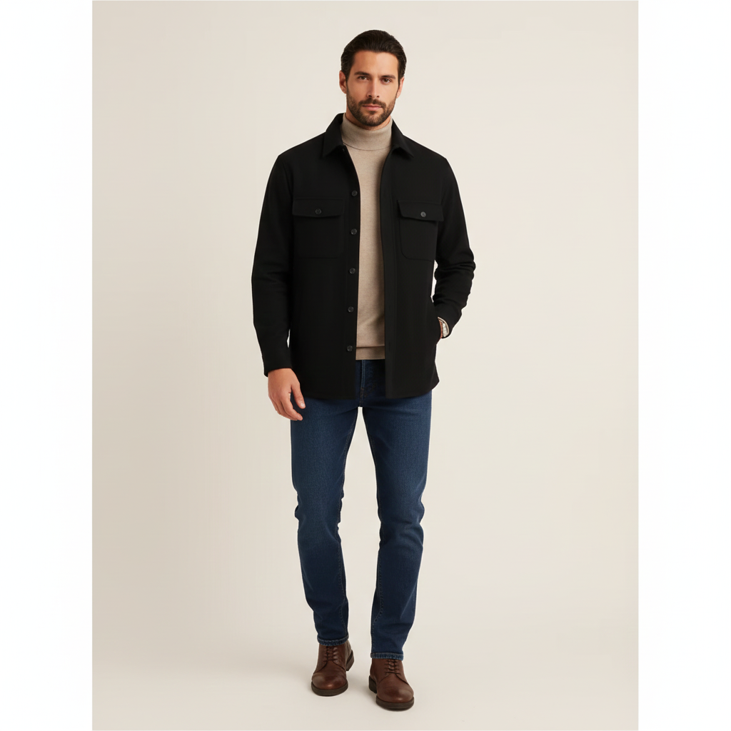 Noir Élan Men's Overshirt – Casual Chic Shirt Jacket in Blended Cotton Regular Fit