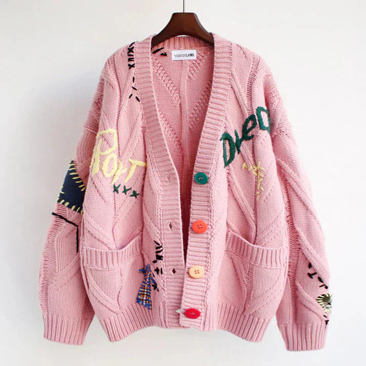 Ella Patchwork Vest Women – Trendy Knitted Cardigan with Colorful & Comfortable Details