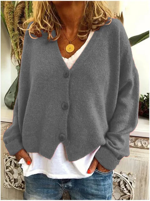 Katherine Cardigan Femme – Elegant Cotton Long Sleeve Cardigan with Button Closure