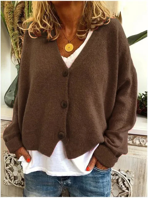 Katherine Cardigan Femme – Elegant Cotton Long Sleeve Cardigan with Button Closure