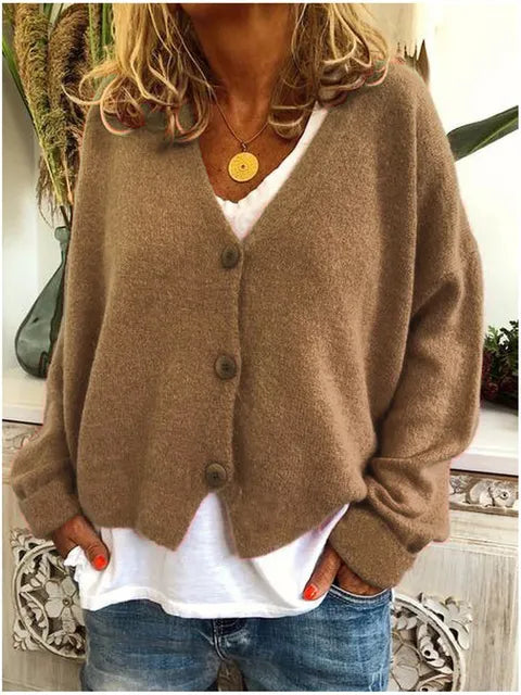 Katherine Cardigan Femme – Elegant Cotton Long Sleeve Cardigan with Button Closure