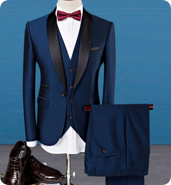 Formal Dark Brown 3-Piece Men’s Suit – Black Shawl Lapel, Elegant Party Ensemble