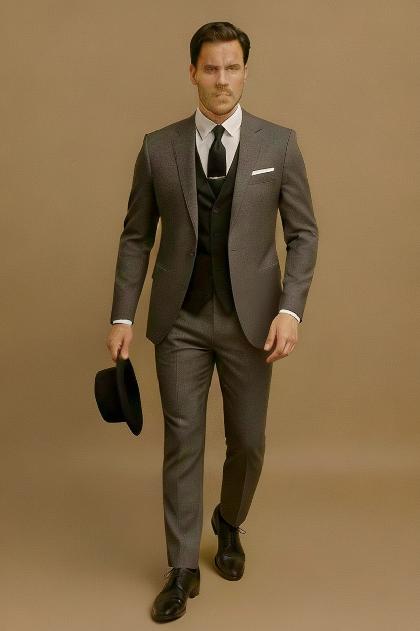 Men’s 3-Piece Slim Fit Suit – Blazer, Waistcoat and Trousers Set for Formal Events