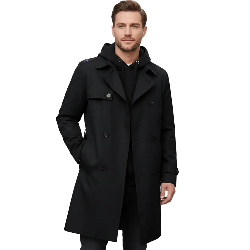 Gian Classic Men's Double-Breasted Trench Coat – Notched Collar with Adjustable Belt