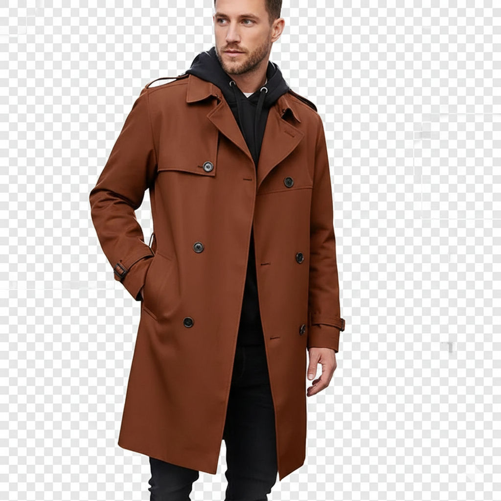 Gian Classic Men's Double-Breasted Trench Coat – Notched Collar with Adjustable Belt