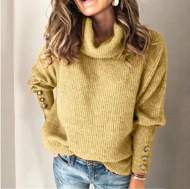 Emma Turtleneck Sweater for Women – Elegant Sweater with Button Details & Comfortable Fit