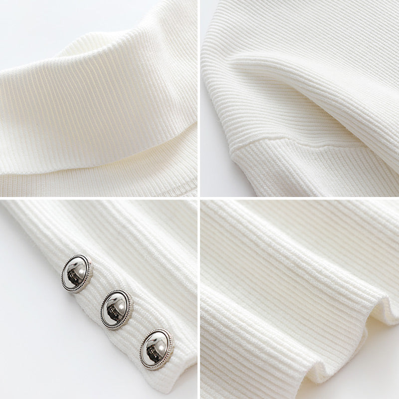 Maisie Turtleneck Sweater Women – Oversized Ribbed Knit with Elegant Buttoned Sleeves
