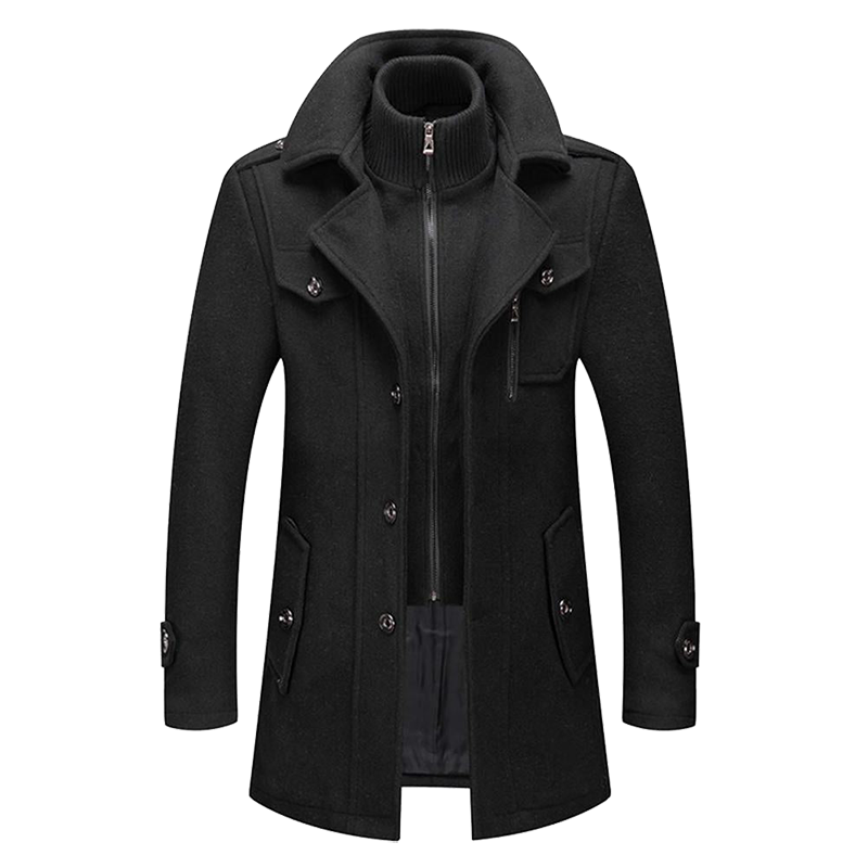 Daniel Long Wool Coat for Men – Elegant Buttoned Overcoat with Tailored Lapels
