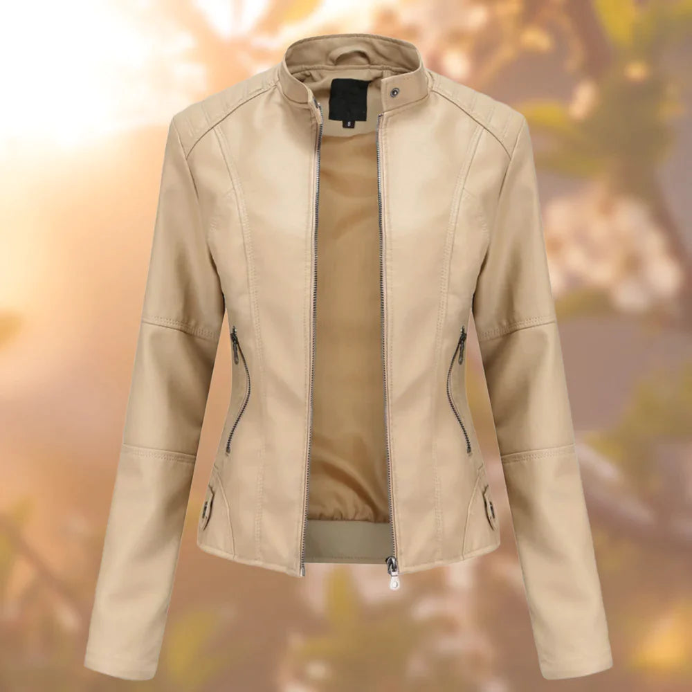 Sasha Women's Leather Jacket – Modern Slim Blouson with Zipper Closure for Mid-Season
