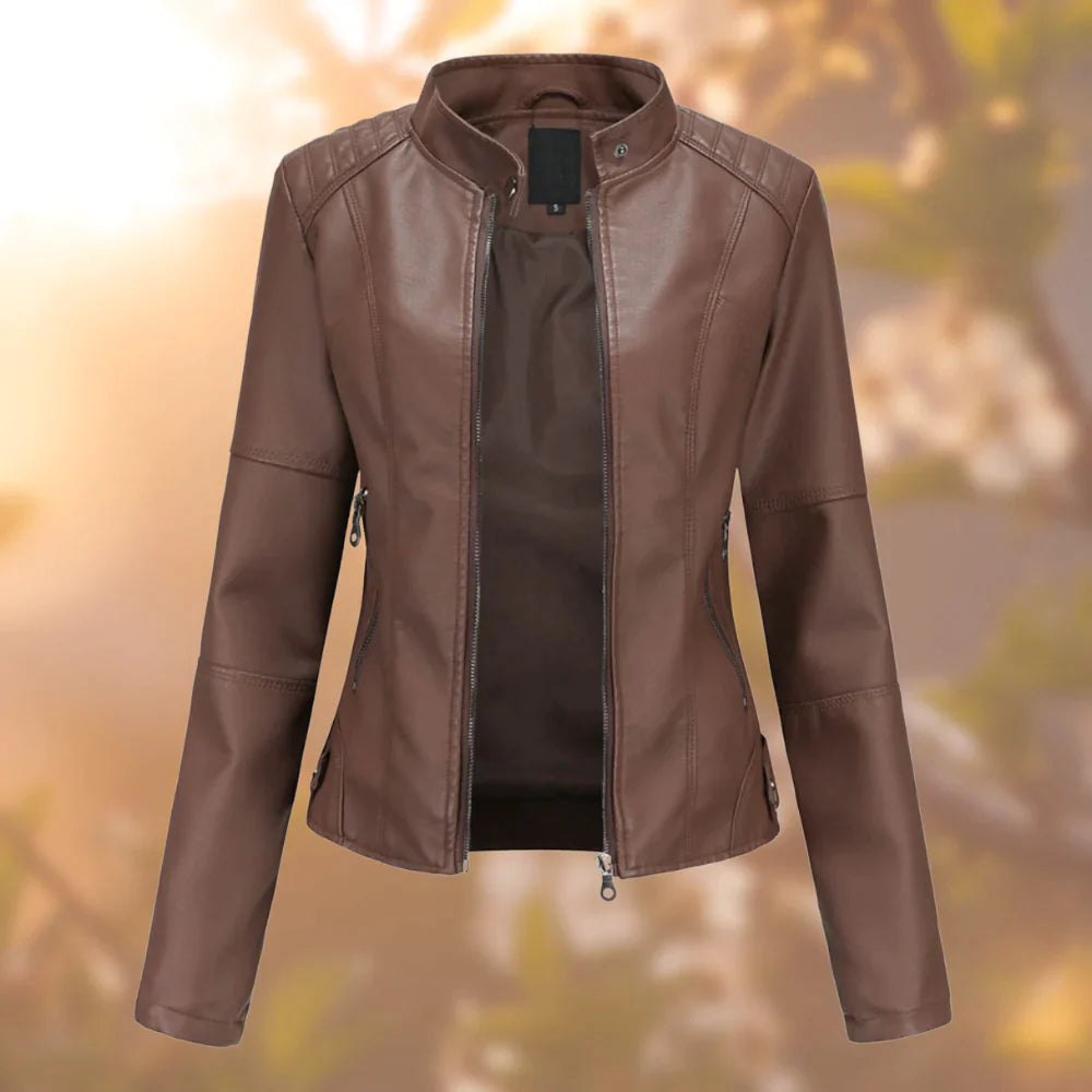 Sasha Women's Leather Jacket – Modern Slim Blouson with Zipper Closure for Mid-Season