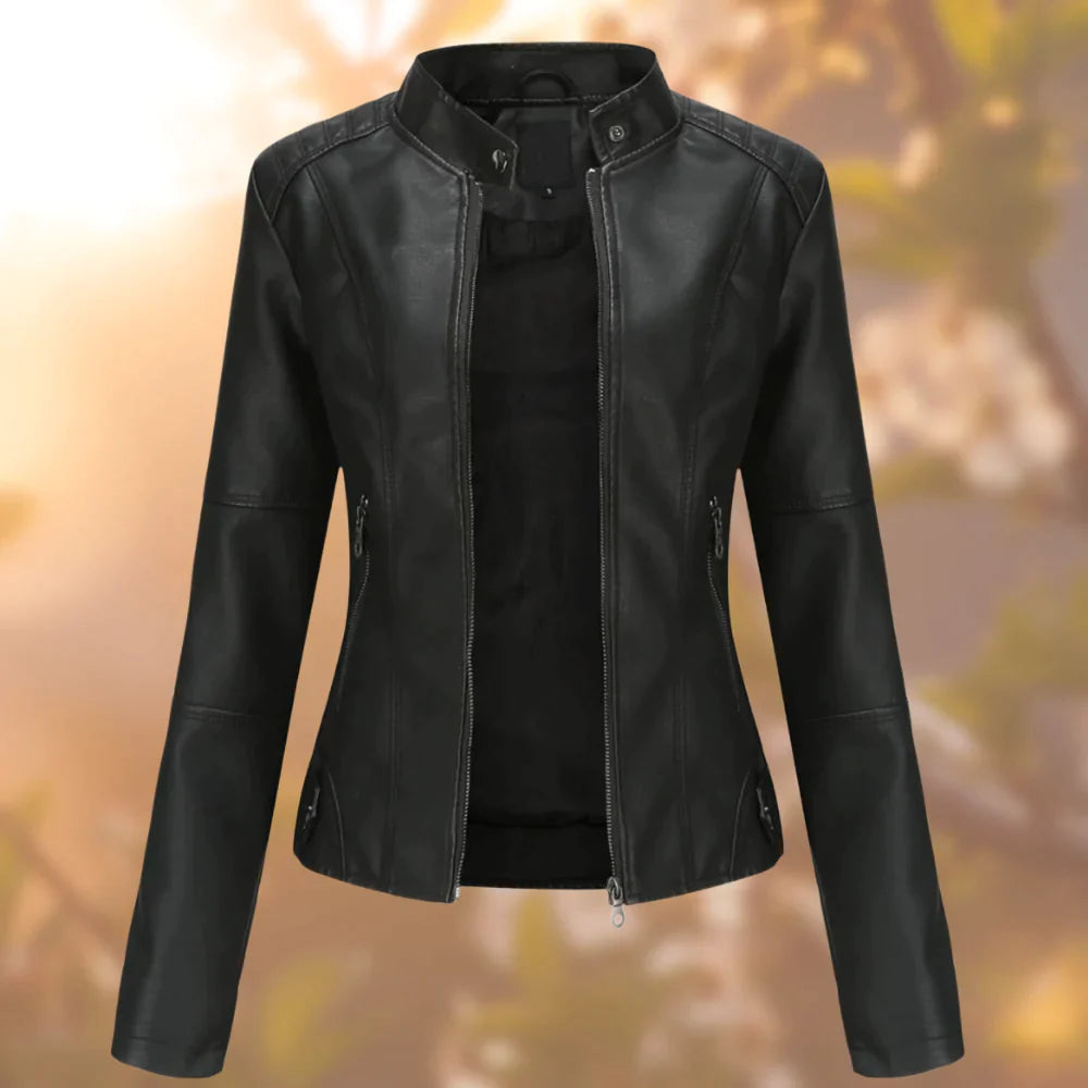 Sasha Women's Leather Jacket – Modern Slim Blouson with Zipper Closure for Mid-Season