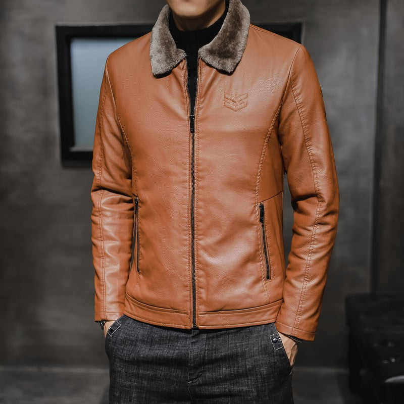Jarlo Men's Leather Jacket – Classic Fit, Thermal Insulation & Windproof Protection