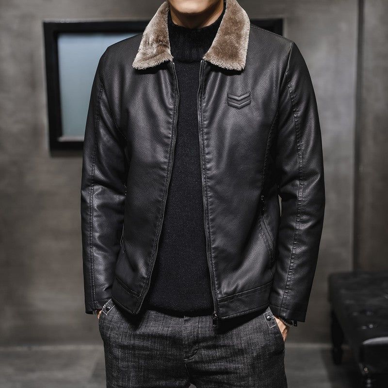 Jarlo Men's Leather Jacket – Classic Fit, Thermal Insulation & Windproof Protection