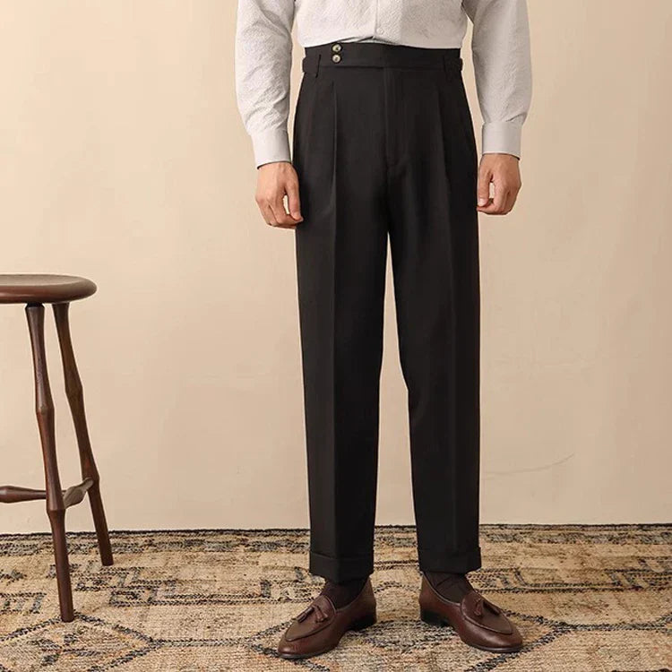 High-Waisted Trousers with Side Buckle – Tailored Fit