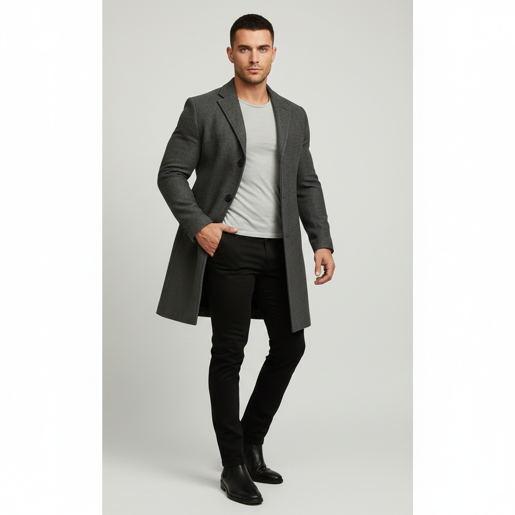 Ian Men's Winter Coat | Long Buttoned Coat | Windproof & Elegant Design
