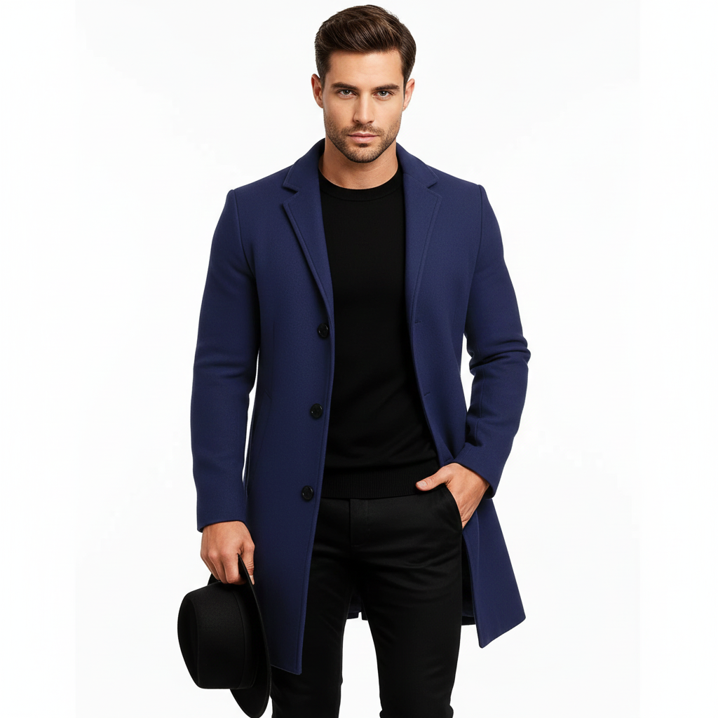Ian Men's Winter Coat | Long Buttoned Coat | Windproof & Elegant Design