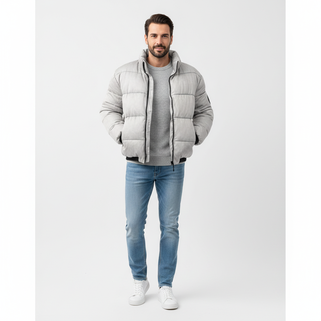 Zairyx Minimalist Men's Puffer Jacket – Lightweight Down Jacket with Stand-Up Collar and Zip