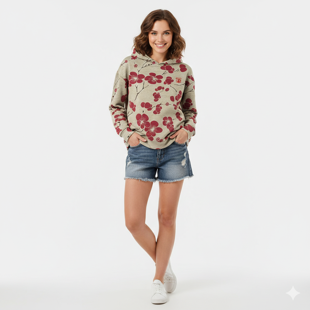 Imelda Women's Hooded Sweatshirt – Soft Pullover with Flower Print & Casual Style