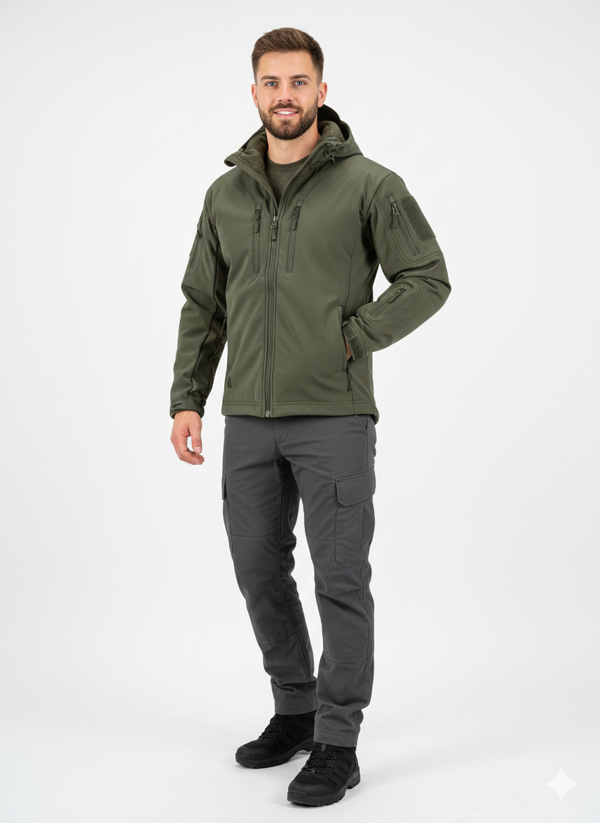 Zoren Men's Tactical Softshell Jacket – Waterproof Windbreaker with Adjustable Hood