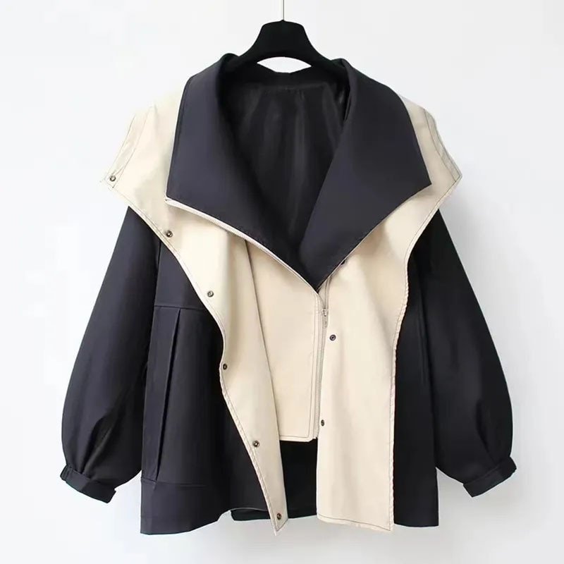 Mikyla Manteau Trench Woman – Chic Bicolor Modern & Warm for Autumn Winter Elegant