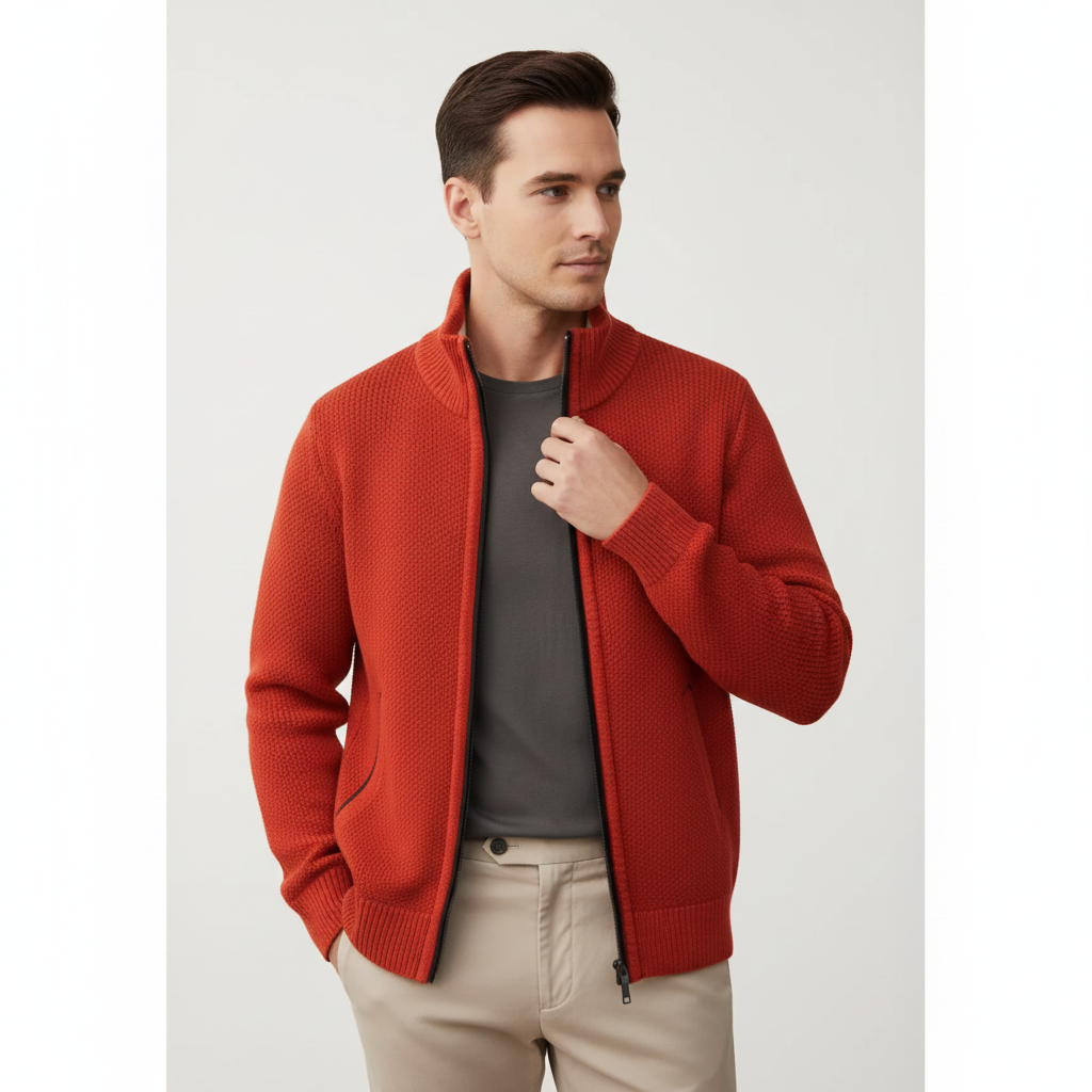 Jeffrey Men's Zip-Up Vest – Thick Knit Sweater with High Collar & Warm Lining