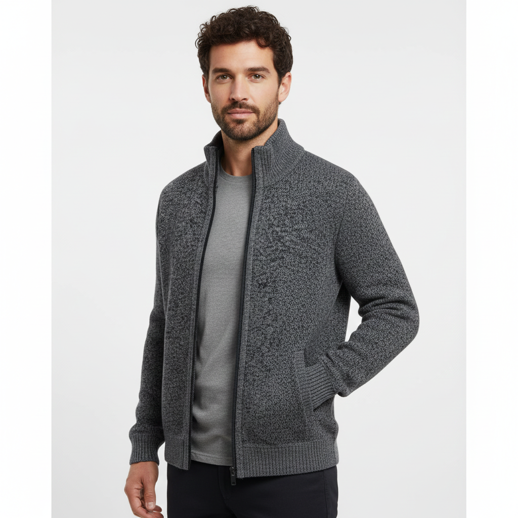 Jeffrey Men's Zip-Up Vest – Thick Knit Sweater with High Collar & Warm Lining