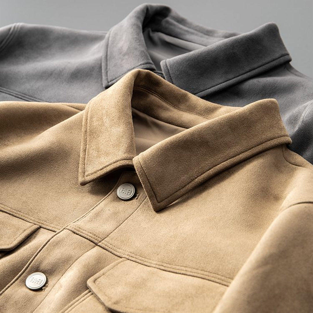 Alaric Men's Suede Jacket – Elegant Buttons, Refined Collar & Classic Casual Style