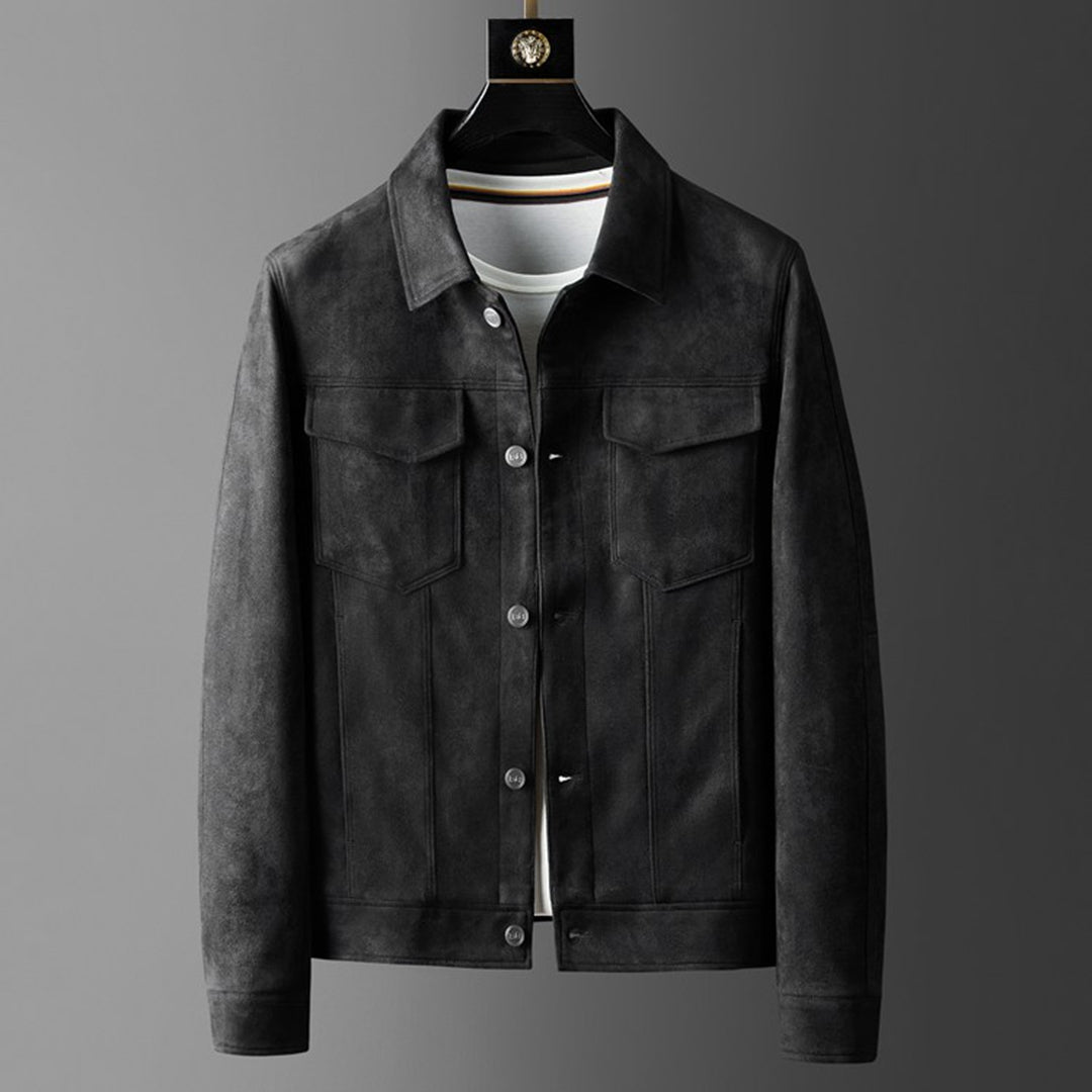 Alaric Men's Suede Jacket – Elegant Buttons, Refined Collar & Classic Casual Style