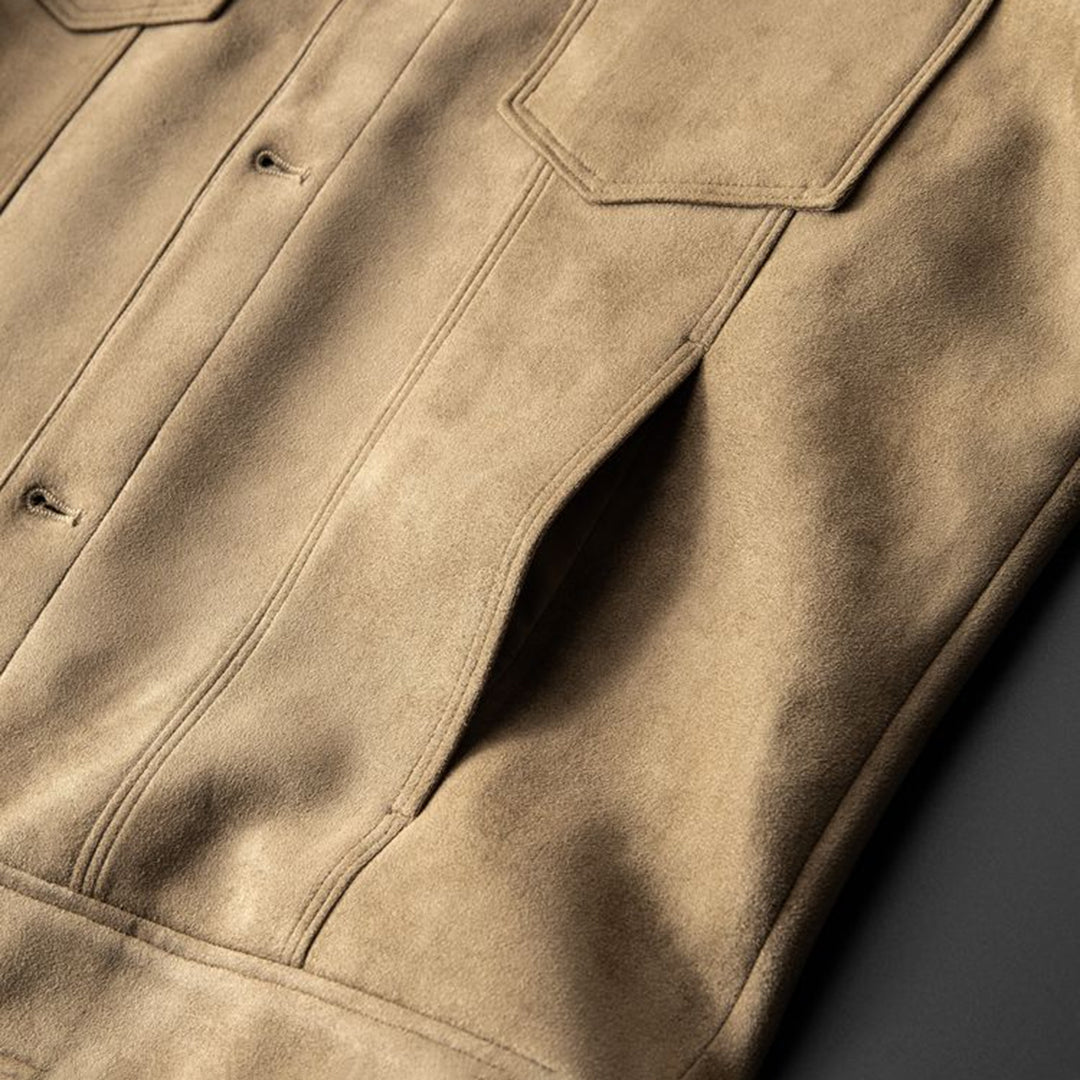 Alaric Men's Suede Jacket – Elegant Buttons, Refined Collar & Classic Casual Style