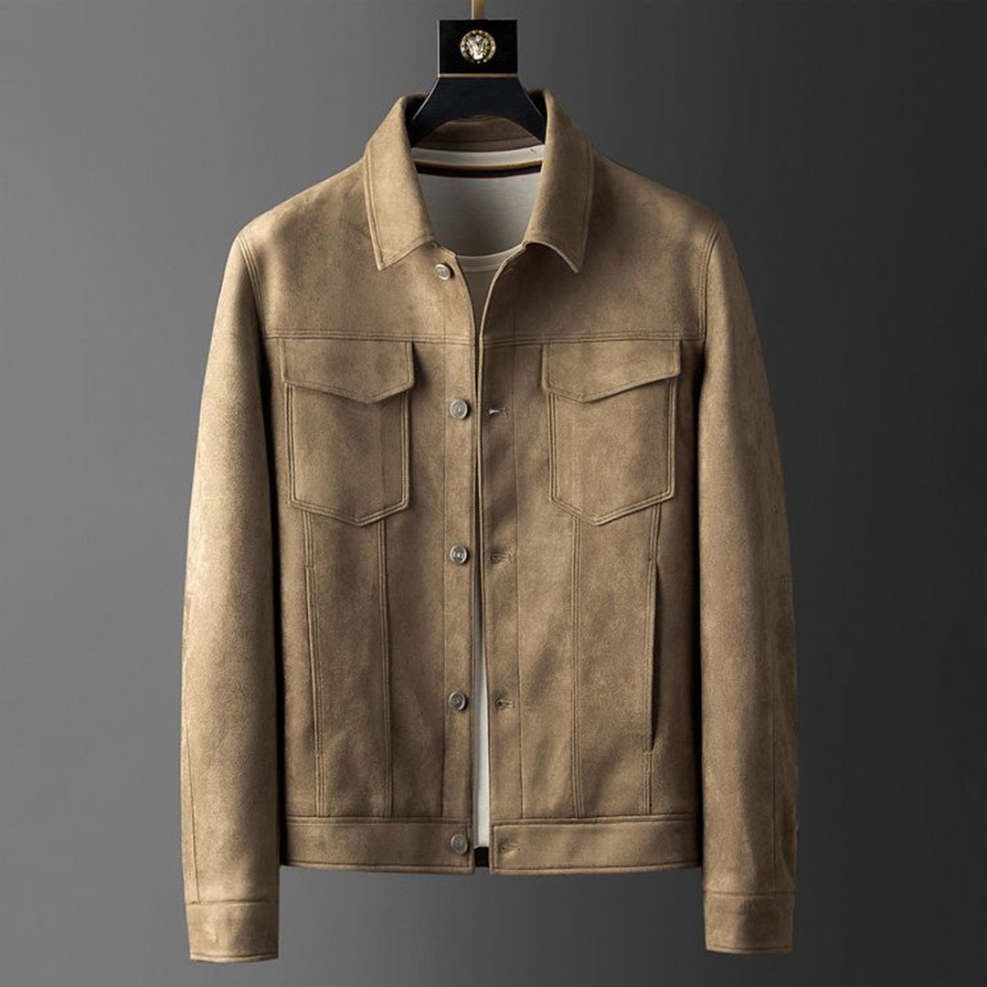 Alaric Men's Suede Jacket – Elegant Buttons, Refined Collar & Classic Casual Style