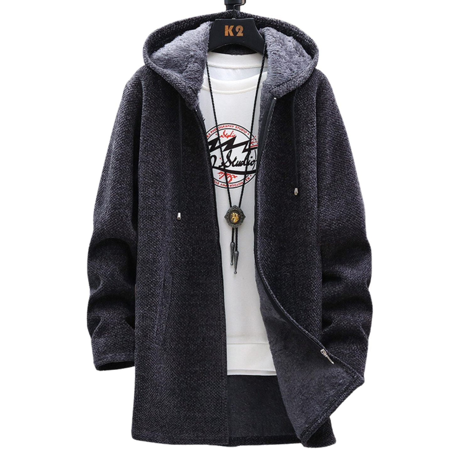 Jeff Men's Winter Coat – Elegant Warm Jacket with Adjustable Hood & Zipper Closure