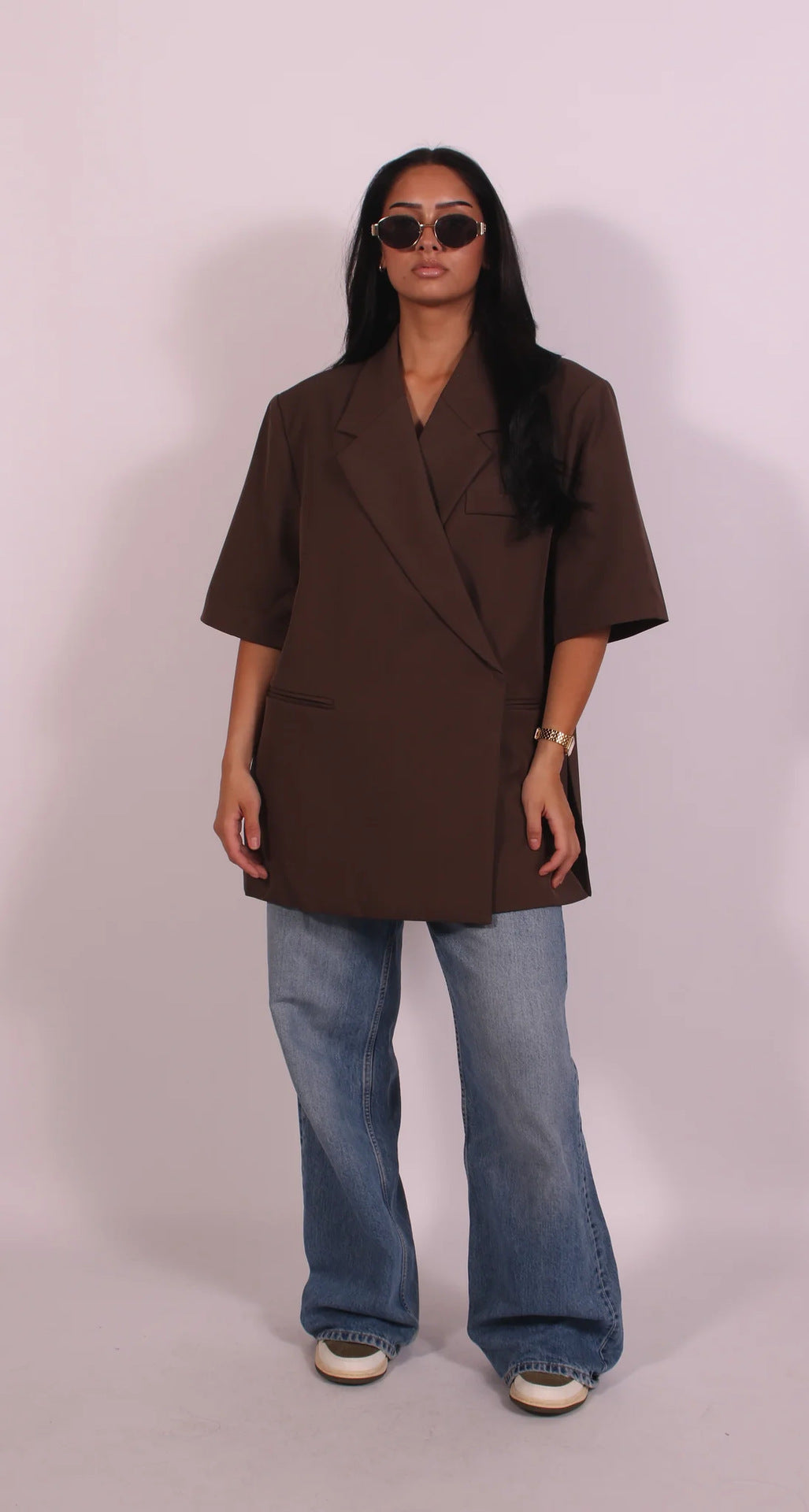 Brielle Blazer Femme – Casual Loose Fit Polyester Jacket with Elegant Collar