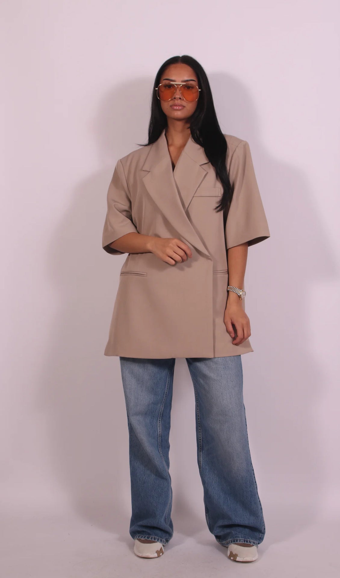 Brielle Blazer Femme – Casual Loose Fit Polyester Jacket with Elegant Collar