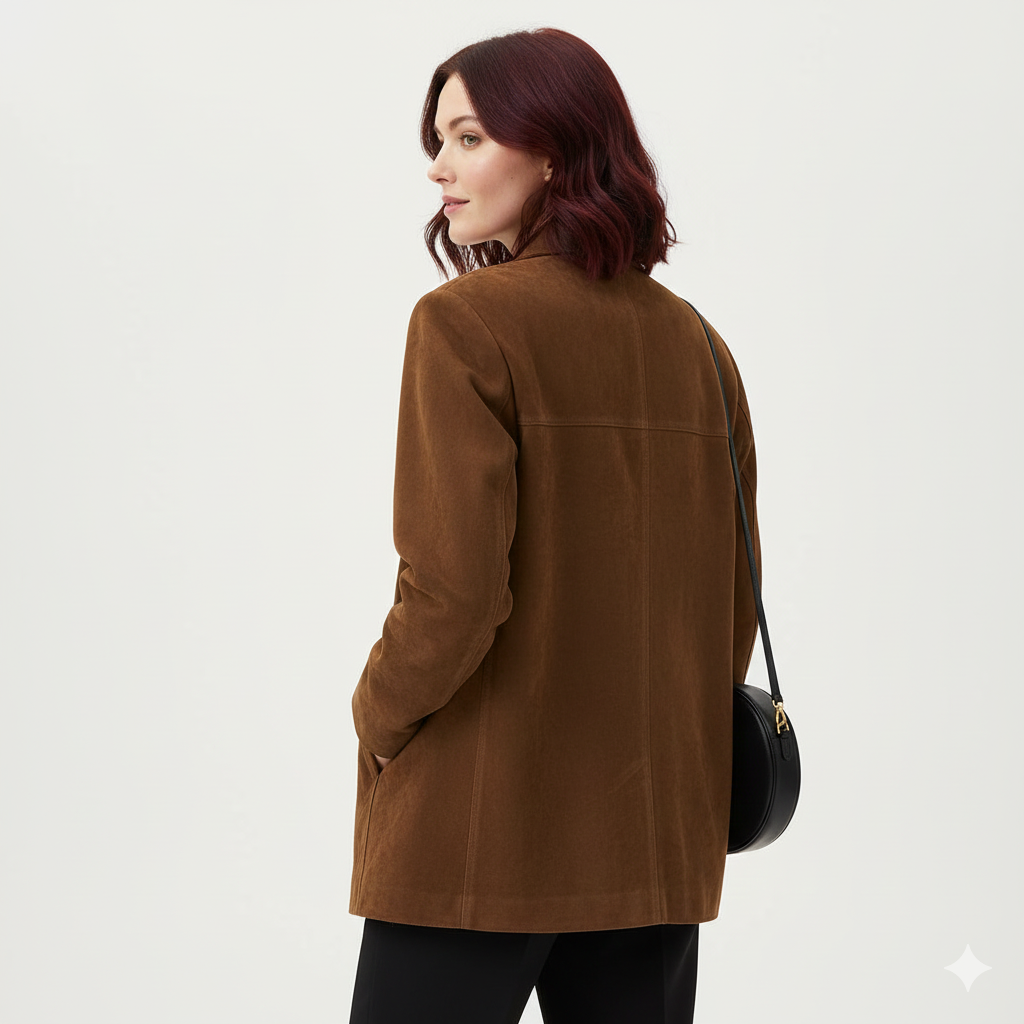 Marga Suede Blazer for Women – Chic Brown Jacket with Modern Cut & Stretch Fabric