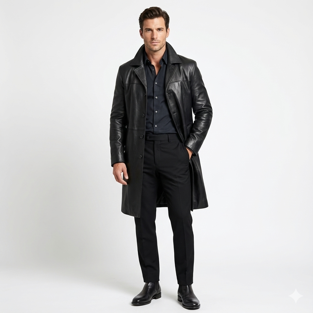 Marlo Long Trench Coat for Men – Elegant Coat with Classic Buttoning Modern Cut