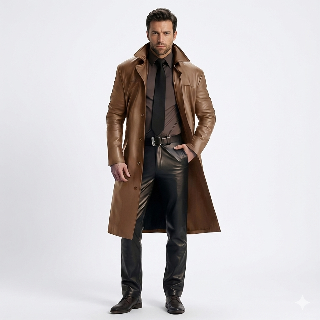 Marlo Long Trench Coat for Men – Elegant Coat with Classic Buttoning Modern Cut