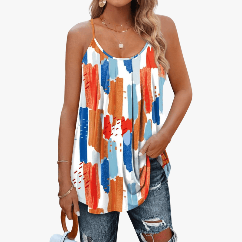 Jazzy Top Woman Summer – Adjustable Straps, Breathable Stretch Fabric & Loose Gathered Cut